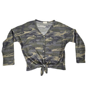 Altar'd State Women's Thermal Camo Print Tie Front Top Size Small